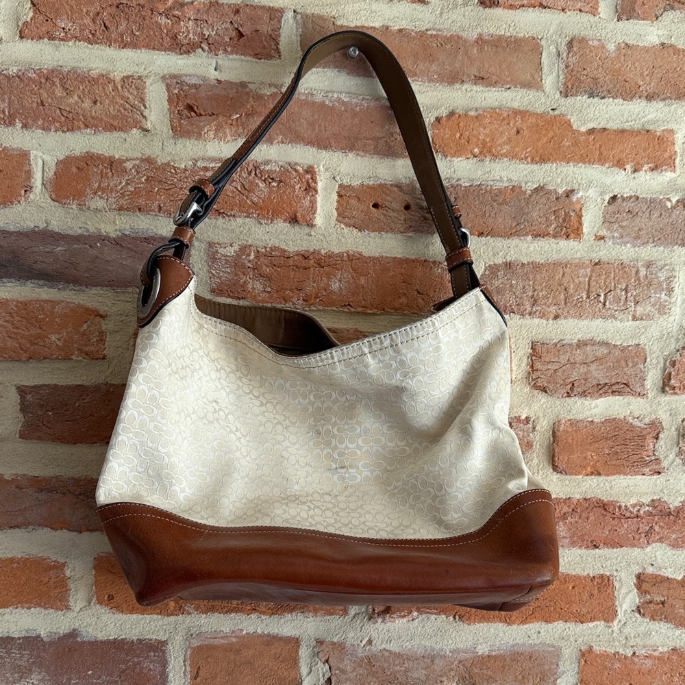 Brown and Cream Women's Coach bag